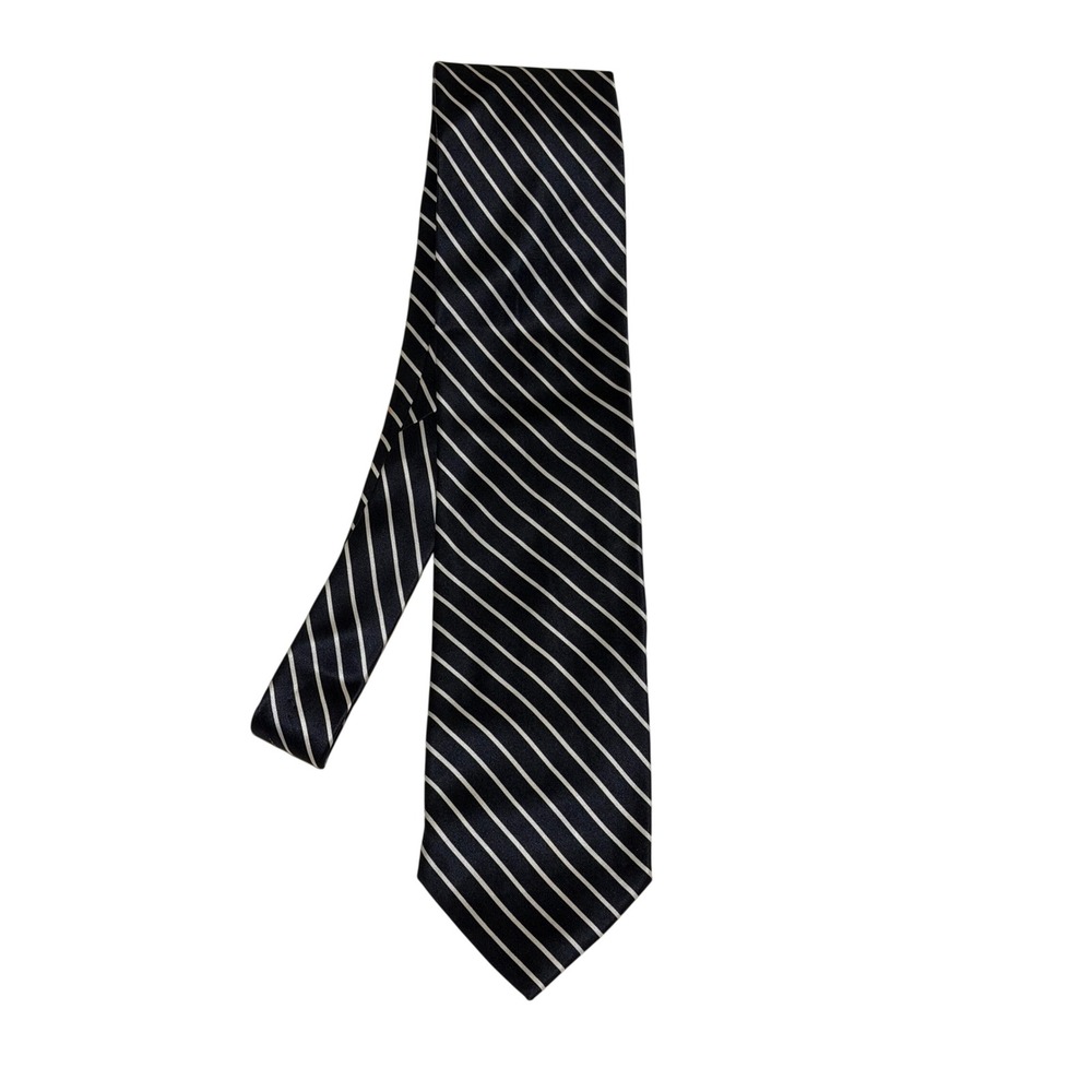Brioni Silk Tie Mens Black White Diagonal Striped Handmade Italy Necktie‎